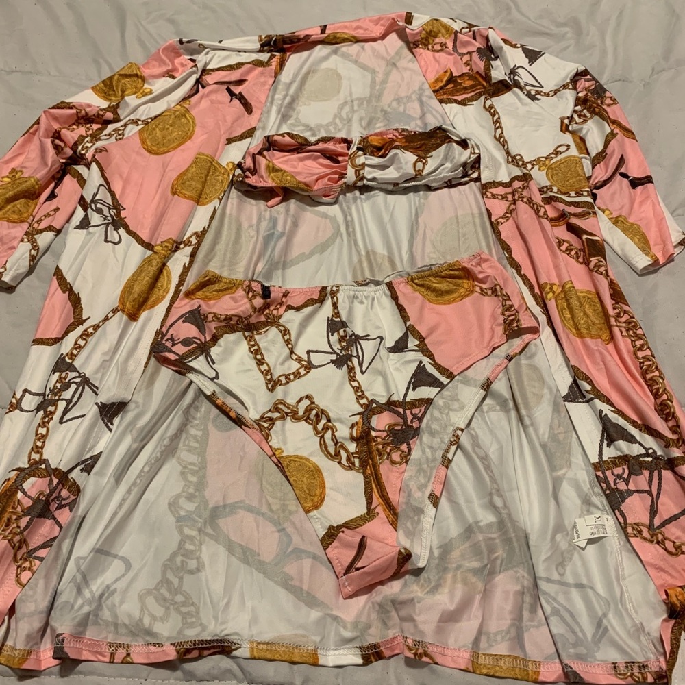 Pink and Gold Three Piece Swimsuit Set